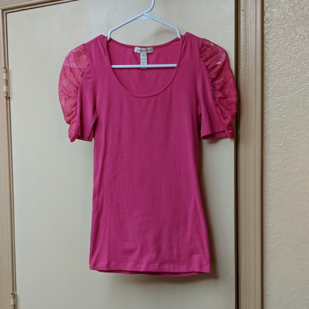 Lace Cap Sleeved Hot Pink Shirt